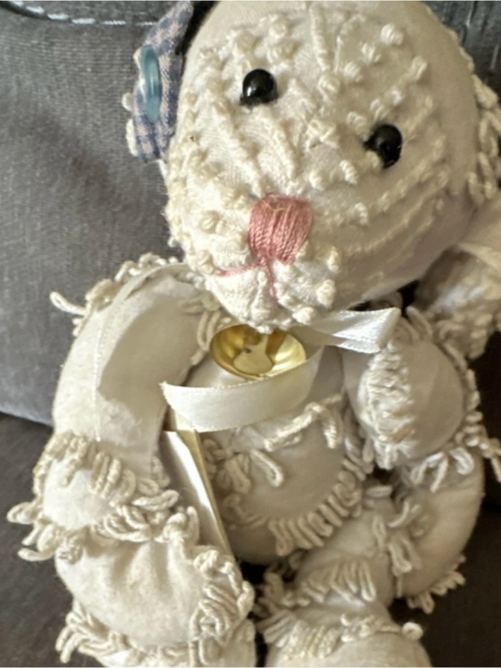 Plush Cream Bunny with Bell Accent